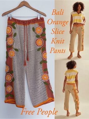 NWT Free People Bali Orange Combo Slice Knit Pants Size XS 🍊